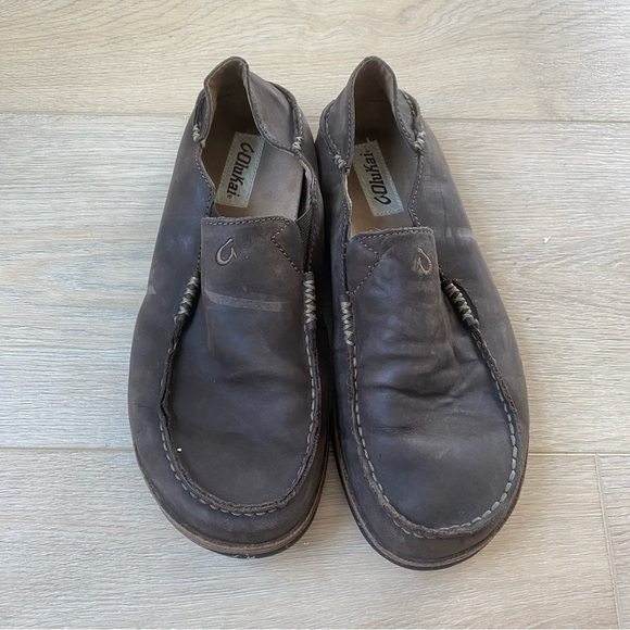 Olukai Moloa Brown Leather Slip On Moccasins - Picture 2 of 6